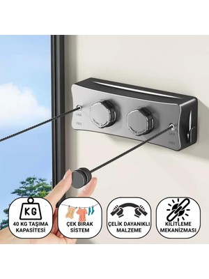 Coofbe Çelik Çamaşır Kurutucu 40KG Taşıma Kapasiteli Duvara Monte Asma İpi Makinası