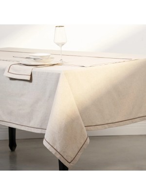 Lucca Pamuk Keten Biyeli Masa Örtüsü Ekru