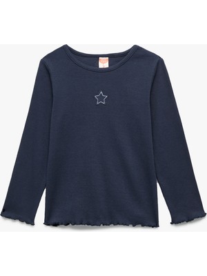 Koton Uzun Kollu Yıldız Işlemeli Pamuklu Tişört Kız Çocuklar İçin Günlük Kullanım 24 - 36 Ay