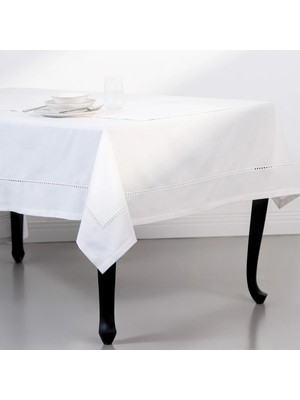 Natura Pamuk Keten Ajur Detaylı Masa Örtüsü Beyaz