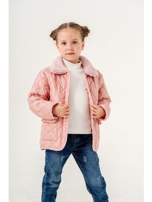 Kapitone Yakası Peluş Kız Mont / Ceket