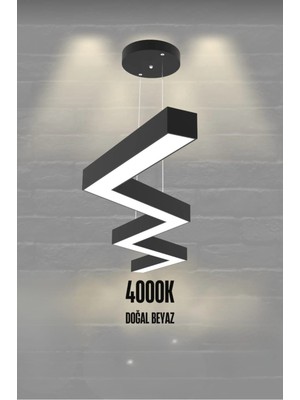 Zigzag ( Siyah Kasa, Beyaz Işık ) Ledli Modern LED Avize, Salon, Mutfak, Oturma Yatak Odası, Sarkıt