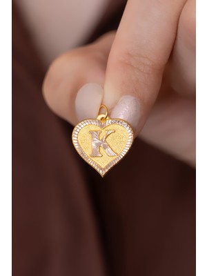 Bayar Gold 14 Ayar Altın Nostaljik Kalp K Harf Kolye Ucu