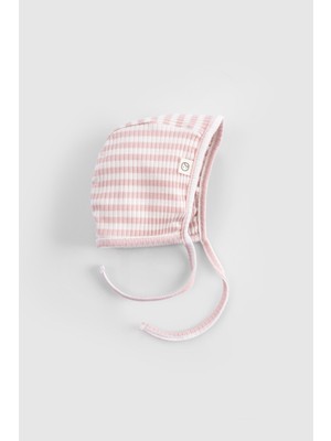 Little Gusto Organik Pamuklu Modal Pembe Bebek Şapka Çizgili Desenli Nefes Alabilen Kumaş ile Konfor