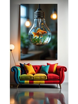 Özkacar Group Ampülde Yüzen Balık Ev Duvar Salon Güzellik Salonu Ofis Dükkan Dekarasyon Kanvas Tablo