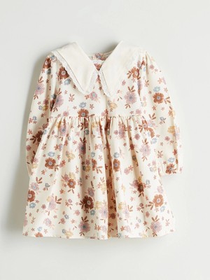 Lcw Kids Ekru Bebe Yaka Çiçekli Kız Çocuk Elbise
