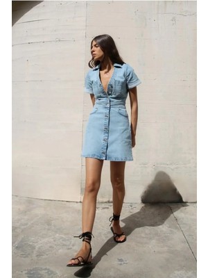 Allbucks Zara, Polo Yaka Mini Denim Elbise ABZRA0077