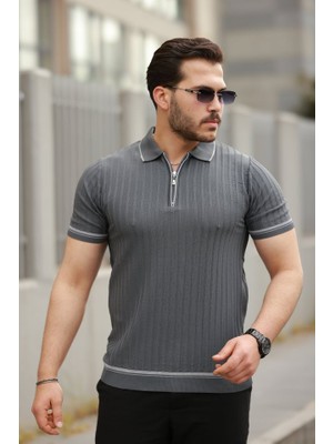 Erkek Fermuarlı Yakalı Kısa Kollu T-Shirt