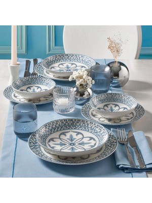 Güral Porselen Camelia 24 Parça Mavi Porselen Yemek Takımı 6 Kişilik Desenli Set Türkiye Menşeli 22761