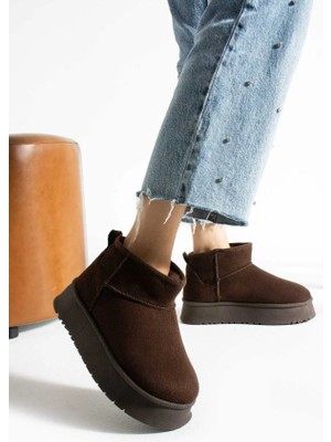 Kadın Yüksek Taban Rahat Içi Kürklü Süet Yarım Bot