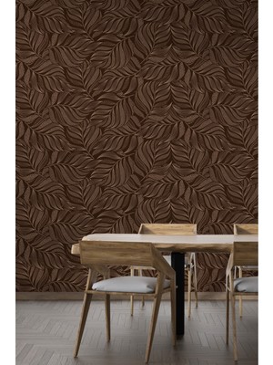 Zarif Kahverengi Yaprak Desenli Duvar Kağıdı