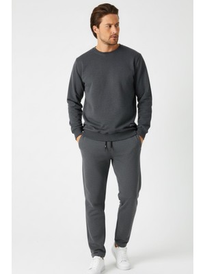 Mmetalic Antrasit Relaxed Fit Bisiklet Yaka Sweatshirt Düz Paça Erkek Eşofman Takımı
