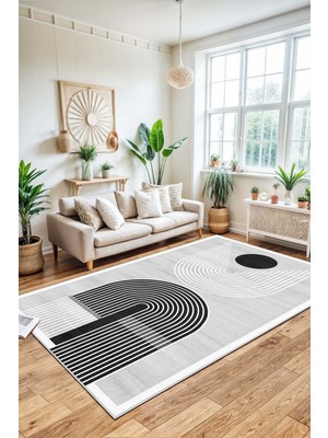 Makinede Yıkanabilir Kaymaz Taban Leke Tutmaz Gri Salon Halısı Mutfak Halısı ve Yolluk