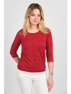 Sistas Kadın Omuz ve Kolları Tül Detaylı Beli Lastikli Truvakar Kol Bluz 23321 Bordo