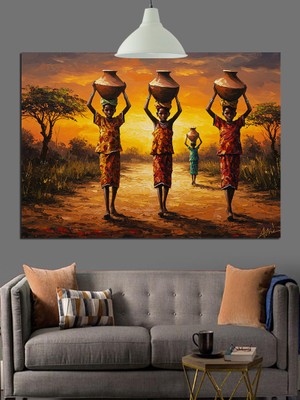 Sepet Taşıyan Afrikalı Kadınlar Dekoratif Kanvas - Mdf Ahşap Tablo