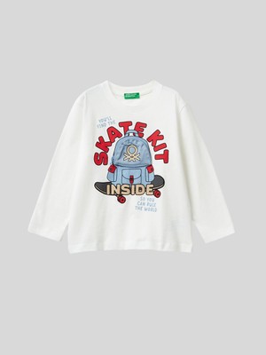 Benetton Erkek Çocuk Baskılı Sweatshirt 1-6 Yaş Ekru