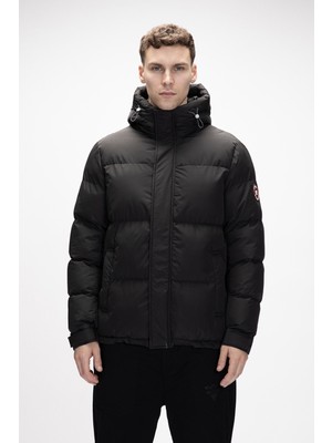 Cup Si̇yah Puffer Kapüşonlu Erkek Mont