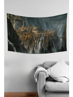 Yüzüklerin Efendisi Rivendell Ayrıkvadi Desenli Duvar Örtüsü Duvar Halısı Tapestry Süet Dokulu Kumaş