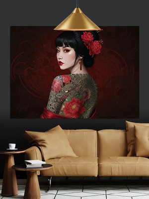Dövmeli Asyalı Kadın Dekoratif Kanvas - Mdf Ahşap Tablo
