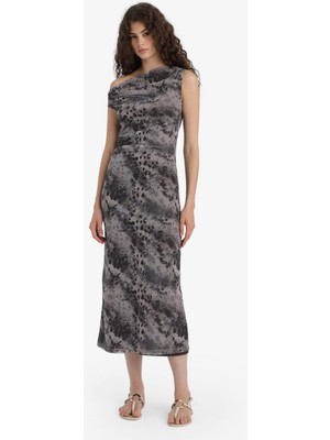 DeFacto Bodycon Vücudu Saran Açık Omuz Desenli Tül Maxi Elbise F0421AX25AU