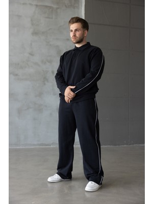 Erkek Oversize Alt-Üst Şeritli Baggy Eşofman Takımı