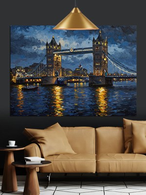 Gece Işıklı Tower Bridge Dekoratif Kanvas - Mdf Ahşap Tablo