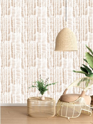 Boho Bej Çizgili Desenli Duvar Kağıdı