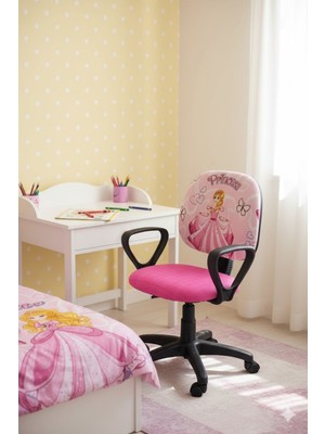 Çocuk Odası Ders Çalışma Ofis Koltuğu Öğrenci Sandalyesi Frozen Desenli Lila Beyaz Tekerlekli