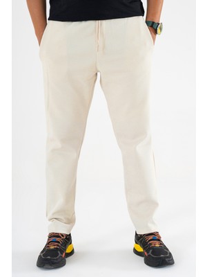 Souris Erkek Krem Jogger Pantolon Bağcıklı Lastikli Bel Rahat Kesim Eşofman Altı