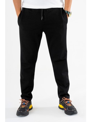 Souris Erkek Siyah Jogger Pantolon Bağcıklı Lastikli Bel Rahat Kesim Eşofman Altı
