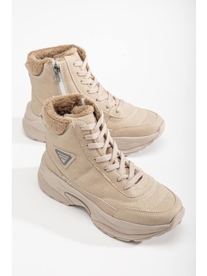 Fermuarlı Çocuk Kar Botu Bej Bej