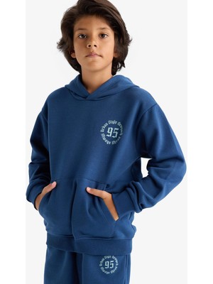 DeFacto Kapüşonlu Baskılı İçi Yumuşak Tüylü Sweatshirt Erkek Çocuk E9599A825AU
