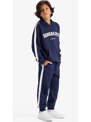 DeFacto 2'li Takım Kapüşonlu Baskılı Sweatshirt Eşofman Altı Erkek Çocuk F2503A825AU