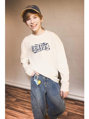 DeFacto Erkek Çocuk Oversize Geniş Kalıp Bisiklet Yaka Baskılı Uzun Kollu Tişört G1814A825AU