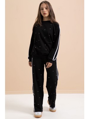 Cansın Mini Siyah Inci Kız Çocuk Eşofman Takımı 9 - 10 Yaş Bisiklet Yaka Düz Malzeme Özellikli 2024 Sezonsuz