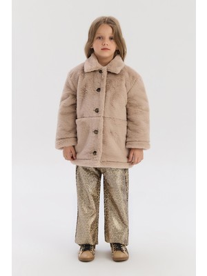 Tyess Bg Store Kız Çocuk Bej Ceket %100 Polyester Bol Kesim Günlük Tarz Kanguru Cep ile
