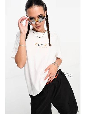 Nike Sportswear Loose Fit Tee Bfoosh Kadın Pamuklu Bol Kesim Tişört Beyaz