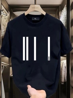 Baskılı Oversize Bisiklet Yaka T-Shirt - Siyah