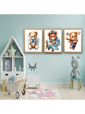 Erkek Çocuk  Odası Dekoratif  Üçlü Tablo Seti