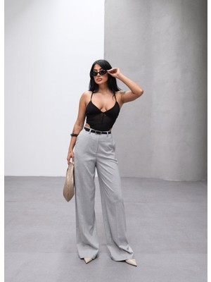 Poly Viscose Yüksek Bel Kemerli̇ ve Dökümlü Palazzo Pantolon (Kemer Dahi̇l)