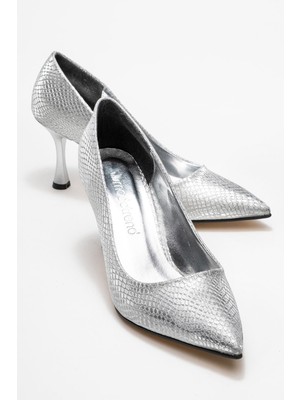 Kadın Stiletto Ayakkabı Gümüş Yılan Sim