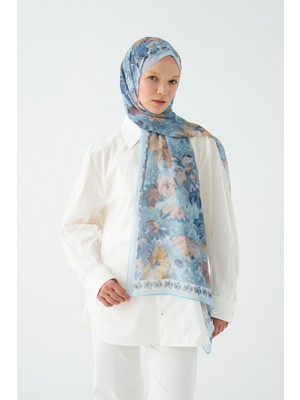 Camellia Scarfs Floransa Ipek Krep Şal - Bebe Mavisi