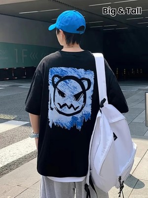 Baskılı Oversize Bisiklet Yaka T-Shirt - Siyah