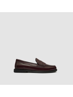 Beta Bordo Hakiki Deri Kadın Loafer Ayakkabı [B70008]