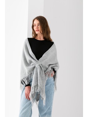 T-Crazy Püsküllü Üçgen Omuz Şalı, Şık ve Pratik Triko Örme Aksesuar, Üçgen Dökümlü Triko Şal