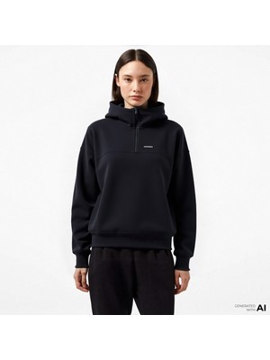 Converse Kadın Siyah Yarım Fermuarlı Sweatshirt.001