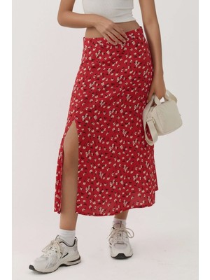 Hiccup Kadın Çiçek Desenli Yüksek Bel Midi Etek Çok Renkli