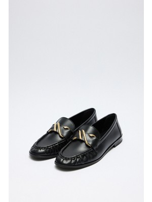 Loafer 2511 - Sarmal Toka Detaylı Siyah Kadın Loafer