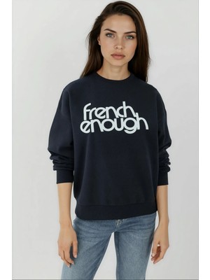 Hiccup Kadın Baskılı Yuvarlak Yaka Uzun Kollu Sweatshirt Lacivert