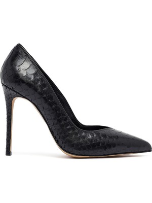 Kadın Siyah Desenli Yüksek Ince Topuklu Deri Stiletto 25AFD121040